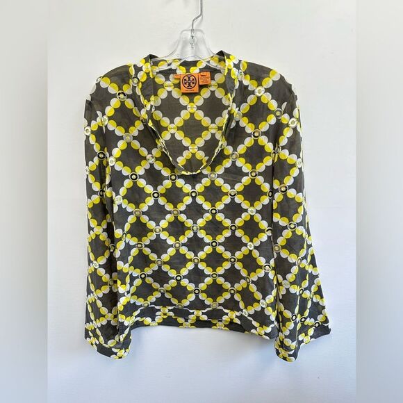 Tory Burch Geometric Multi-color sequined Blouse Long Sleeve Scoop Neck Size 10 - Picture 6 of 11